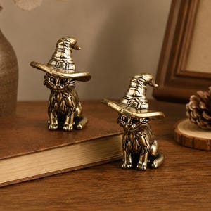 Antique Brass Wizard Cat Cabinet Knobs, Aged Magic Animal Drawer Pulls, Vintage Forest Animal Dresser Knobs, Furniture Hardware