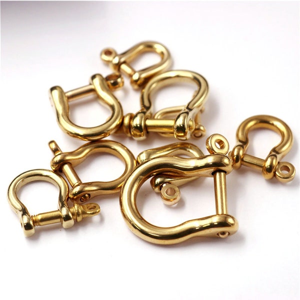 Brass Shackle Solid Brass U Lock Clasp With Screw Rod,Leatherwork hardware,Leather Keychain Hook,Leather Bracelet supplies