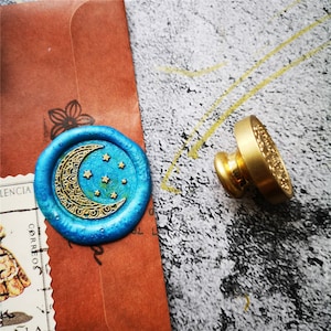 Maanster Wax seal stempel kit bruiloft aangepaste, ster wax stempel zegel, afdichting wax stempel, zegel stempel bruiloft, bruiloft stempel wax