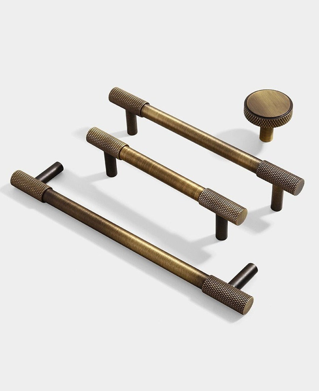 Double Head Knurled Aged Brass Pulls Modern Handles Cupboard