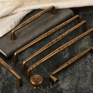 Custom Engraved  Portrait Antique Bronze Drawer Pulls & Knobs, Aged Brass Cabinet Handles,  Vintage Furniture Hardware