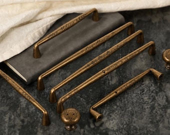 Custom Engraved  Portrait Antique Bronze Drawer Pulls & Knobs, Aged Brass Cabinet Handles,  Vintage Furniture Hardware