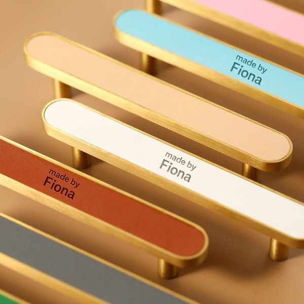 Tiradores de latón grabados a medida para armarios, pomos modernos, tiradores minimalistas de cuero para armarios de cocina, tiradores largos para cómodas y armarios.