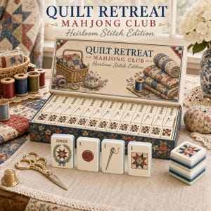 Custom American Mahjong Set, Quilt Retreat Vintage Embroidery, Patchwork Floral Dragon Tiles, Luxury 152 Tile Game Kit, Housewarming Gift