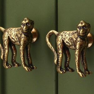 Brass Monkey Drawer Knob, Gold Safari Animal Cabinet Pull, Modern Lion Dresser Handle, Furniture Hardware