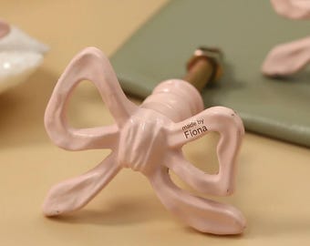 Pink bow Drawer Handle Dresser Knob girl farmhouse Cabinet Pull  Custom engrave wardrobe Pull Cupboard Handle Furniture Hardware