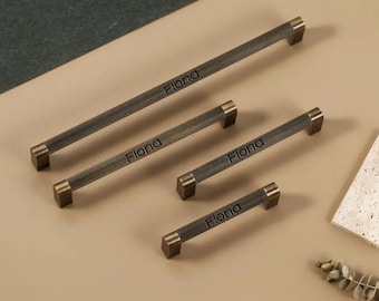 Custom Engraved Solid Brass Knurled Anqitue Cabinet Handles Pulls, Gold Door Kitchen Handles knobs, Drawer wardrobe pull, Furniture hardware
