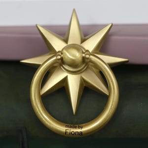 Eight pointed Star brass drop knob, drawer drop knob, brass cabinet knob, Custom engrave gold star knob, cabinet hardware, furniture knob