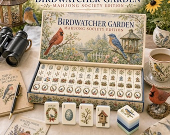 Custom Birdwatcher Garden American Mahjong Set, UV Printed Tiles, Vintage Cardinal Bluebird Wildflower Dragon Tiles, Housewarming Gift