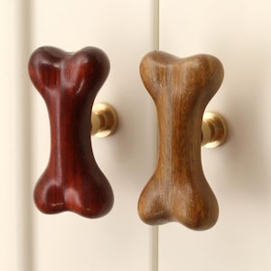 Wood Dog Bone Cabinet Knobs, Pet Themed Wooden Drawer Pulls, Furniture Hardware, Puppy Nursery Decor