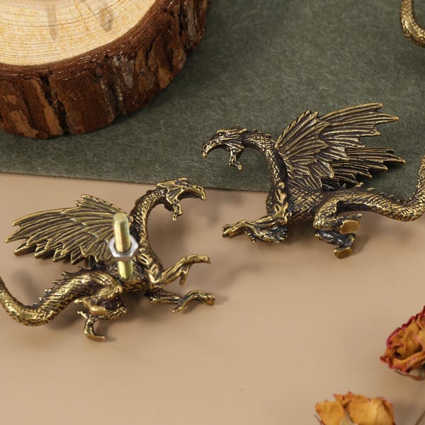 Golden Brass Flying Dragon Drawer Handle Dresser Knob Dinosaur Cabinet Pull Knob wardrobe Pull Cupboard Handle Furniture Hardware