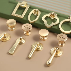 Brushed Brass drop Drawer Knobs Pulls Dresser Knobs Kitchen Custom engrave Cabinet Pulls Handle Door Knob Ring Drop Pulls Furniture Hardware