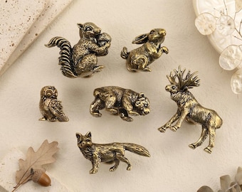 Antique Brass Woodland Animal Cabinet Knobs, Squirrel Owl Fox Moose Drawer Pulls, Vintage Forest Animal Dresser Knobs, Furniture Hardware