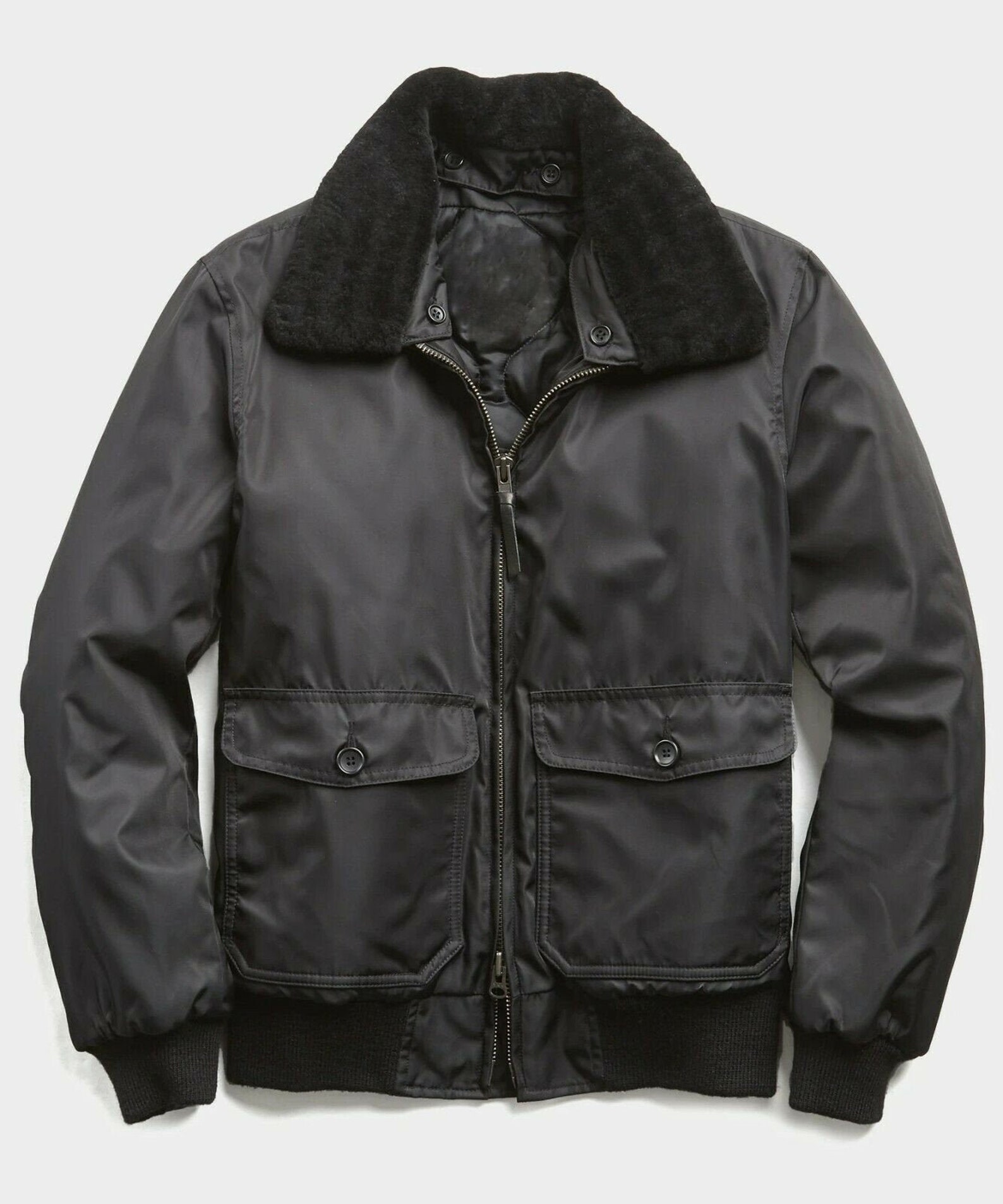Genuine Fur Collar Bomber Jacket In Black | Etsy