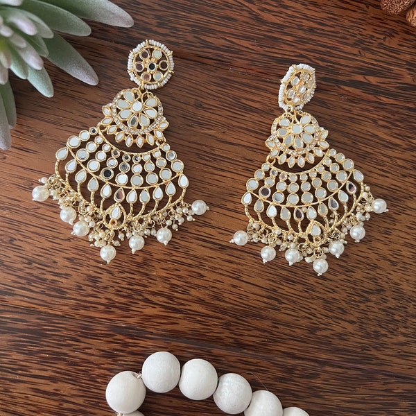 Sheesha golden faux pearl big designer earring