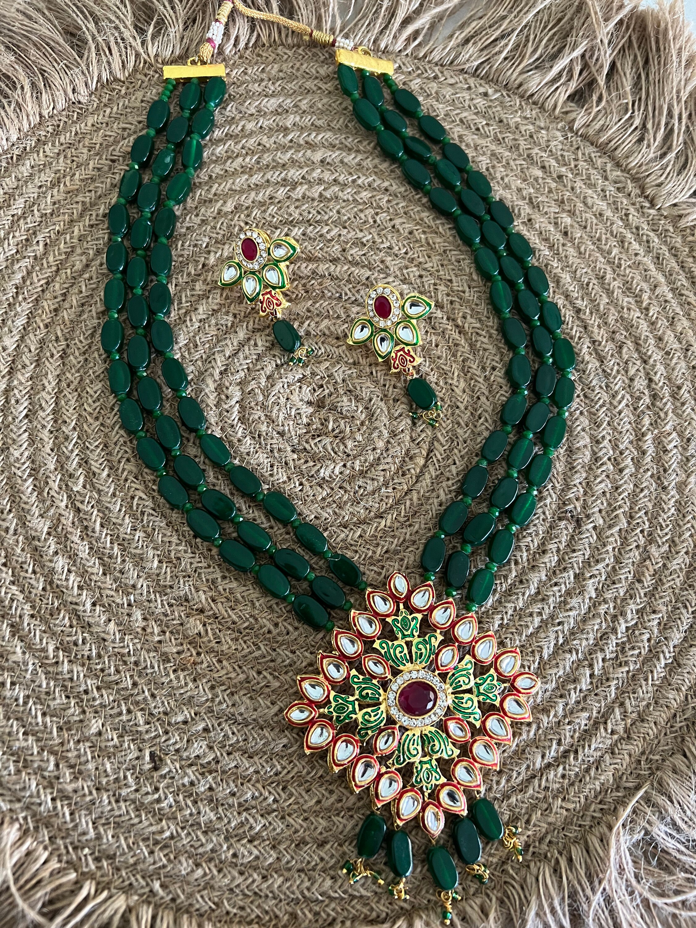 Designer Kundan Green Beads Ethnic 