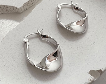 Pax Sterling zilveren onregelmatige twist hoepel oorbellen, zilveren hoepel oorbellen, sterling zilveren twist hoepels