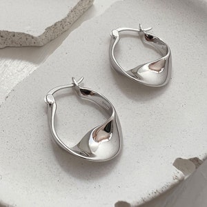 Pax Sterling Silver Irregular Twist Hoop Earrings, Silver Hoop Earrings, Sterling Silver Twist Hoops