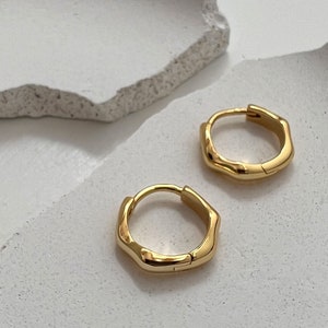 Fig Small Sterling Silver Gold Wave Sleeper Hoop Earrings, Wave Hoop Earrings, Silver Hoop Earrings