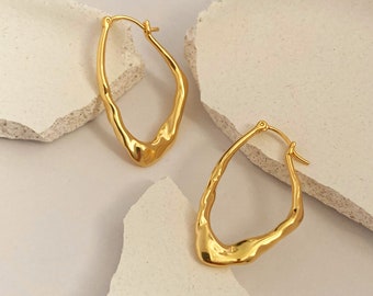 Jax Irregular Hoop Gold Sterling Silver Hoops, Gold Hoop Earrings