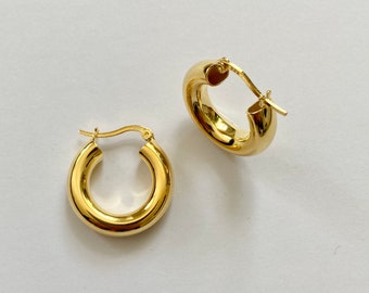 Ines Sterling Zilver Goud Chunky Hoop Oorbellen, Wide Hoop Earring, Chunky Gold Hoops, Sterling Zilver Gouden Oorbel