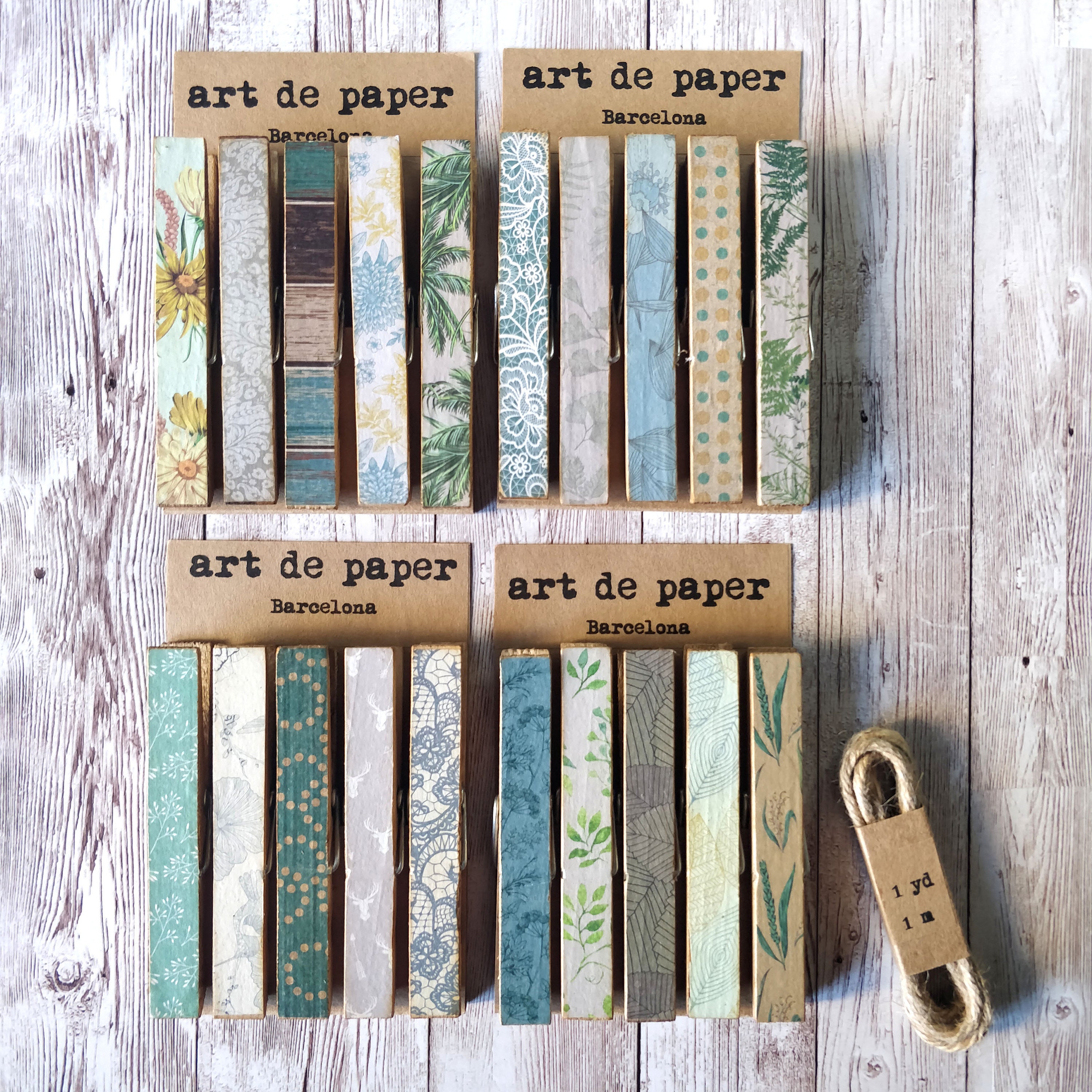 Wooden Clothespin Craft, Decorative Clothespin, Green Tone Wall Decor,  Handmade Gift Idea for Her, Cottage Decoration, Paper Embellished Art 