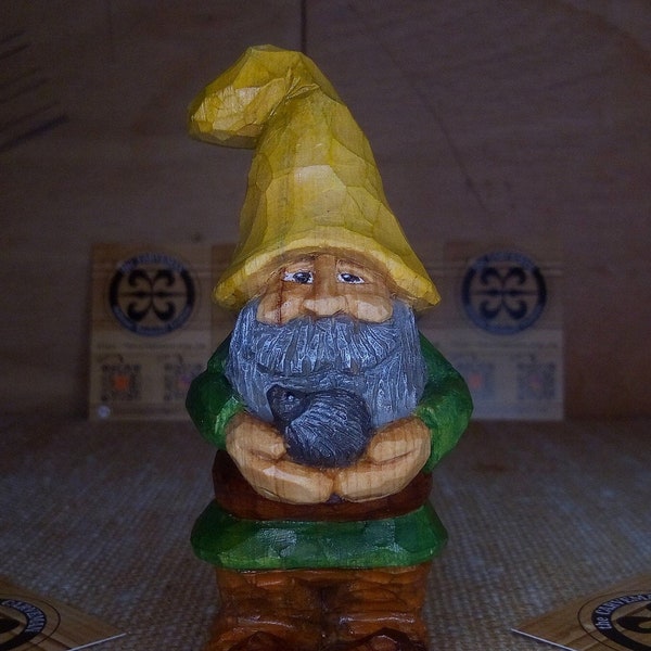 Gnome, Lutin, Druide, Magicien, Mage, Sculpture Bois Mystique, Woodcarving, Wood Carving, hérison