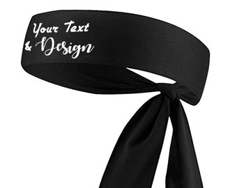 Customized Tie - Headbands I Custom Text or Design on Tie Headbands I Polyester/Spandex Sport Tie Head Bands