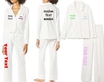 Conjunto de pijama de mujer personalizado, camisa de manga larga de algodón modal personalizado para mujer y conjunto de pijama de parte inferior de cuerpo entero (disponible en tallas grandes)