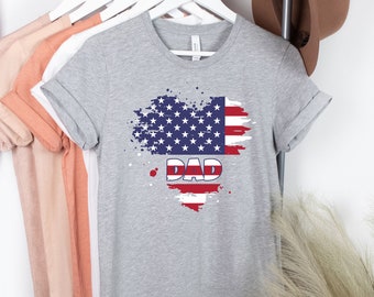 Camisa de papá, día del padre, mejor papá, bandera de EE. UU., camisas a juego con el corazón, camisa de regalo Love Daddy, camiseta a juego familiar, nuevo papá, regalo para papá