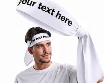 Personalized Tie - Headbands I Custom Text or Design on Tie Headbands I Polyester/Spandex Sport Tie Head Bands