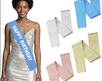 Personalized GLITTER Satin SASHES, Custom Glitter Sashes for Graduation, Birthday, Wedding and Parties | Custom Text or Design on Sashes