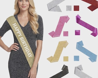 Custom Glitter PU Leather Sashes, Personalized Glitter Sashes for Graduation, Birthday, Wedding and Parties | Custom Text Design on Sashes