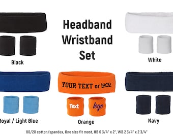 Personalized Terry Sweat HEADBAND & WRISTBAND SET - Custom Text or Design on Headbands - Wristbands - Sport Terry Sweat Head Wrist Bands