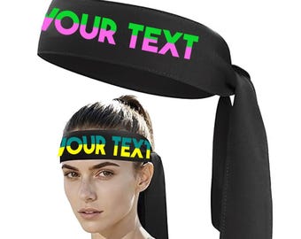 Personalized Tie - Headbands I Custom Text or Design on Tie Headbands I Polyester/Spandex Sport Tie Head Bands