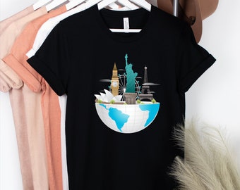 Camisas de la gira mundial, camisas de vacaciones familiares de la gira mundial, camiseta a juego familiar, camisas Enjoy the World, camisas de viaje familiar de las ciudades del mundo