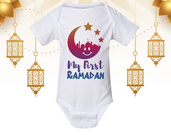 Mein erster Ramadan Baby Body, Babys 1. Ramadan Body, Ramadan Mubarak Baby Outfit, Lächeln Halbmond Ramadan Eid Mubarak Shirts