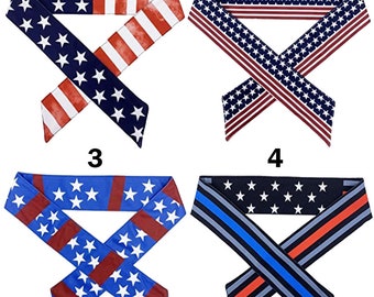 Customized US Flag Tie - Headbands I Custom Text or Design on Tie Headbands I Polyester/Spandex Sport Tie Head Bands