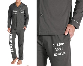 Conjunto de pijama de hombre personalizado, camisa de manga larga de modal de algodón personalizada para hombre y conjunto de pijama de parte inferior de cuerpo entero (disponible en tallas grandes)