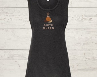 Birth Queen Fundraiser Relaxed Muscle Tank Top, Heather Black,Non-profit for Black Mothers