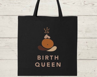 Birth Queen Fundraiser Black Cotton Canvas Tote Bag ,Non-profit for Black Mothers, Fashion Tote