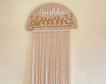 Personalised Name Macrame, Neutral Macrame Wall Art, Wooden Name Sign, Nursery Name sign, above crib sign, boho name sign, wood name sign