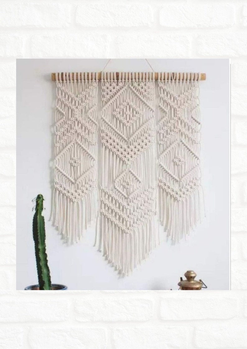 Woven Macrame wall hangings yarn wall hanging Modern Macrame Hanging wall art Boho geometric art tapestry Macrame curtains Gifts for her image 2