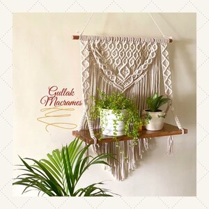 Macrame floating shelf, macrame hanging shelf plant hanger Macrame wooden shelves Macrame wall hanging shelf modern macrame floating shelves image 3