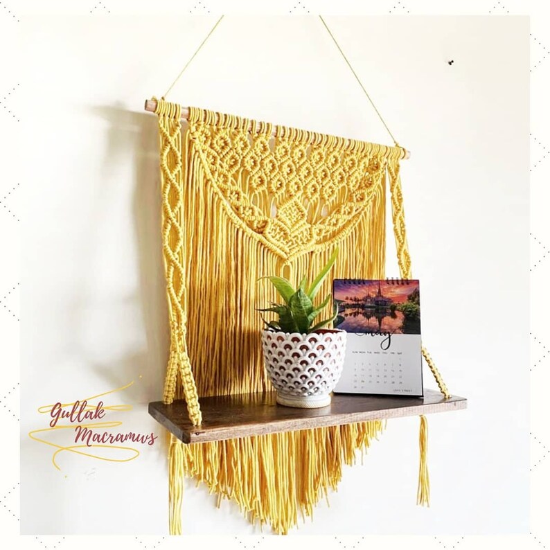 Macrame floating shelf, macrame hanging shelf plant hanger Macrame wooden shelves Macrame wall hanging shelf modern macrame floating shelves image 2