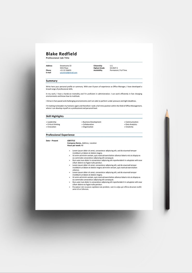 US Federal Resume Template and Cover Letter Template for Microsoft Word CV Template Government Resume USAJOBS image 10