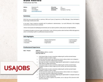 US Federal Resume Template and Cover Letter Template for Microsoft Word | CV Template | Government Resume | USAJOBS