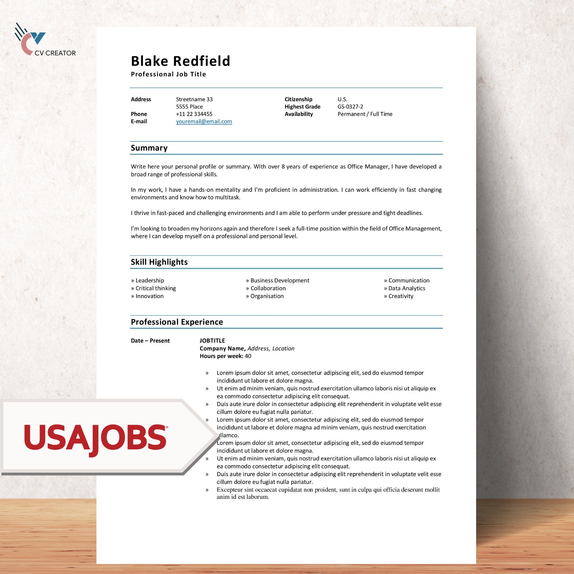 Federal Resume Template: USAJOBS, Cover Letter (microsoft Word) - Etsy