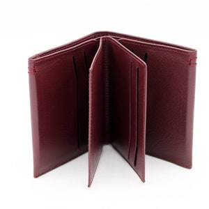 Cartera Pequeña Personalizada Piel Rojo Claret, Cartera Hombre Piel, Tarjetero Piel Rojo Claret, Regalo Personalizado