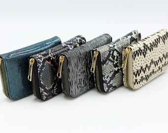 Brillante cuero vegano zip around wallet , mujer pequeña billetera, billetera de bolsillo, mini bolso para damas, billetera compacta, regalo de San Valentín